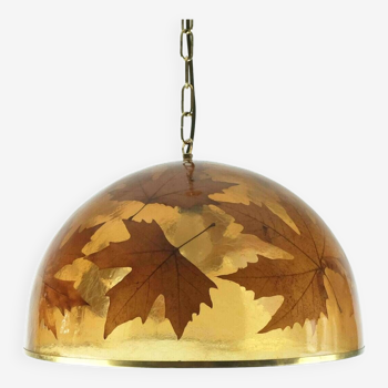 rare vintage PENDANT LAMP resin with maple leaves 1970s hanging lamp