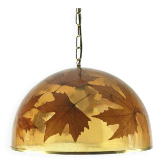 rare lampe à suspension vintage en résine avec feuilles d'érable lampe suspendue des années 1970