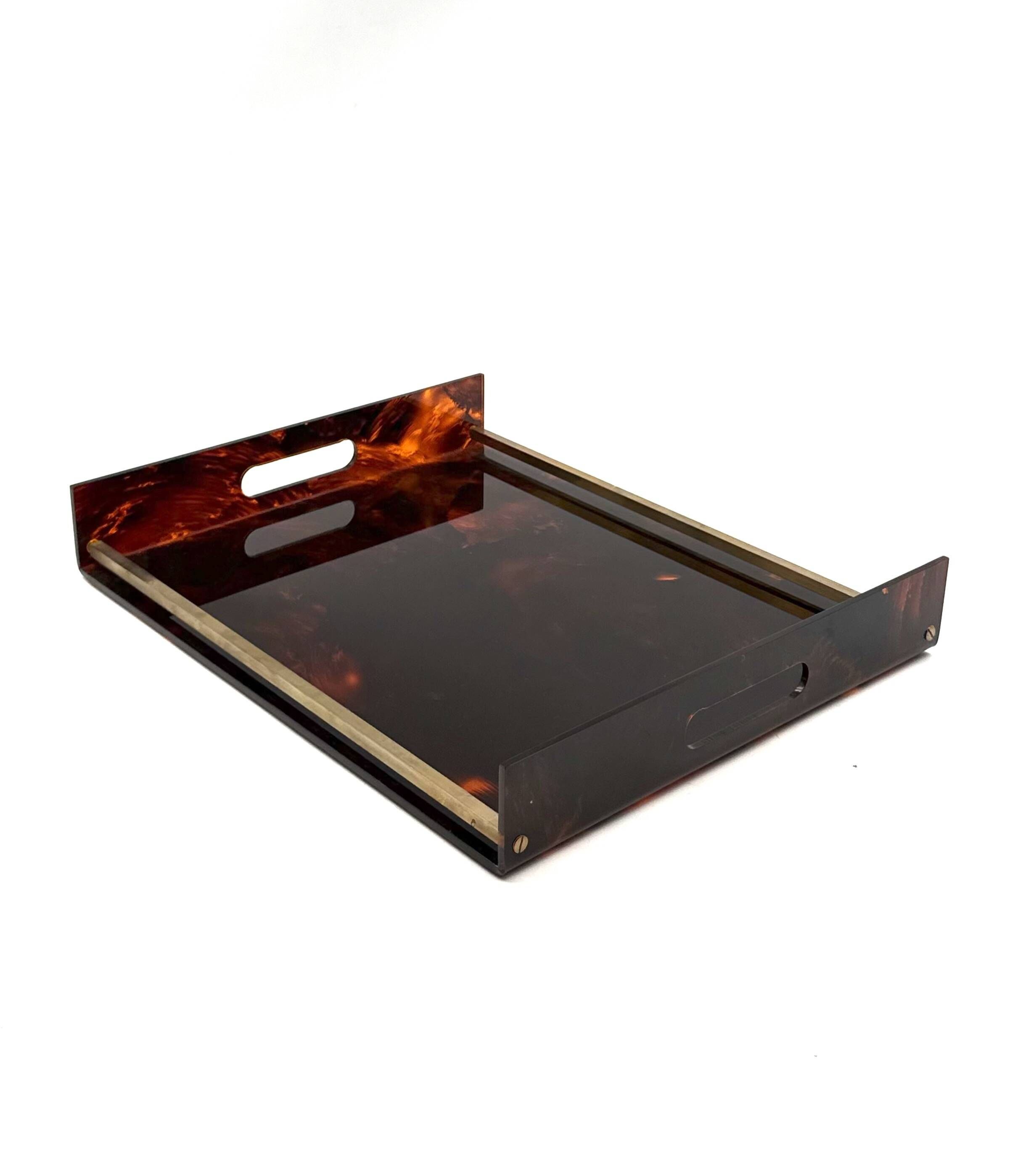 Hollywood regency brass and tortoiseshell lucite tray, Italy 1970s