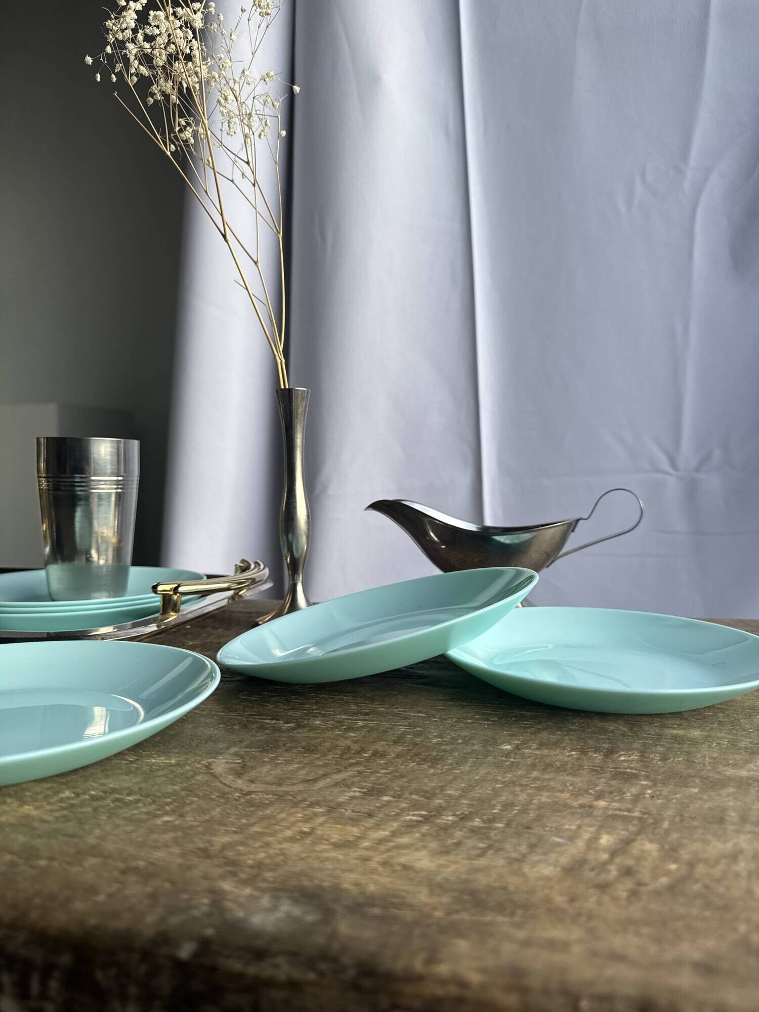 Set of 6 vintage turquoise blue dessert plates D18