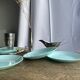 Set of 6 vintage turquoise blue dessert plates D18