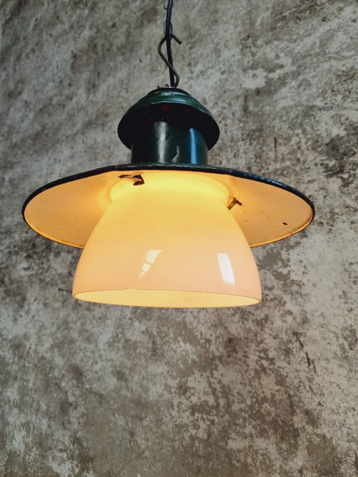 Vintage street lamp green enamel with glass