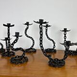 7 wrought iron candle holders in brutalist chain style