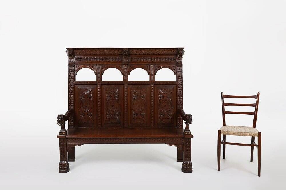 18th Century Gothic French Oak Carved High Back Panel Settle