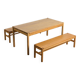 Table and two benches set in solid elm, France, circa 1980