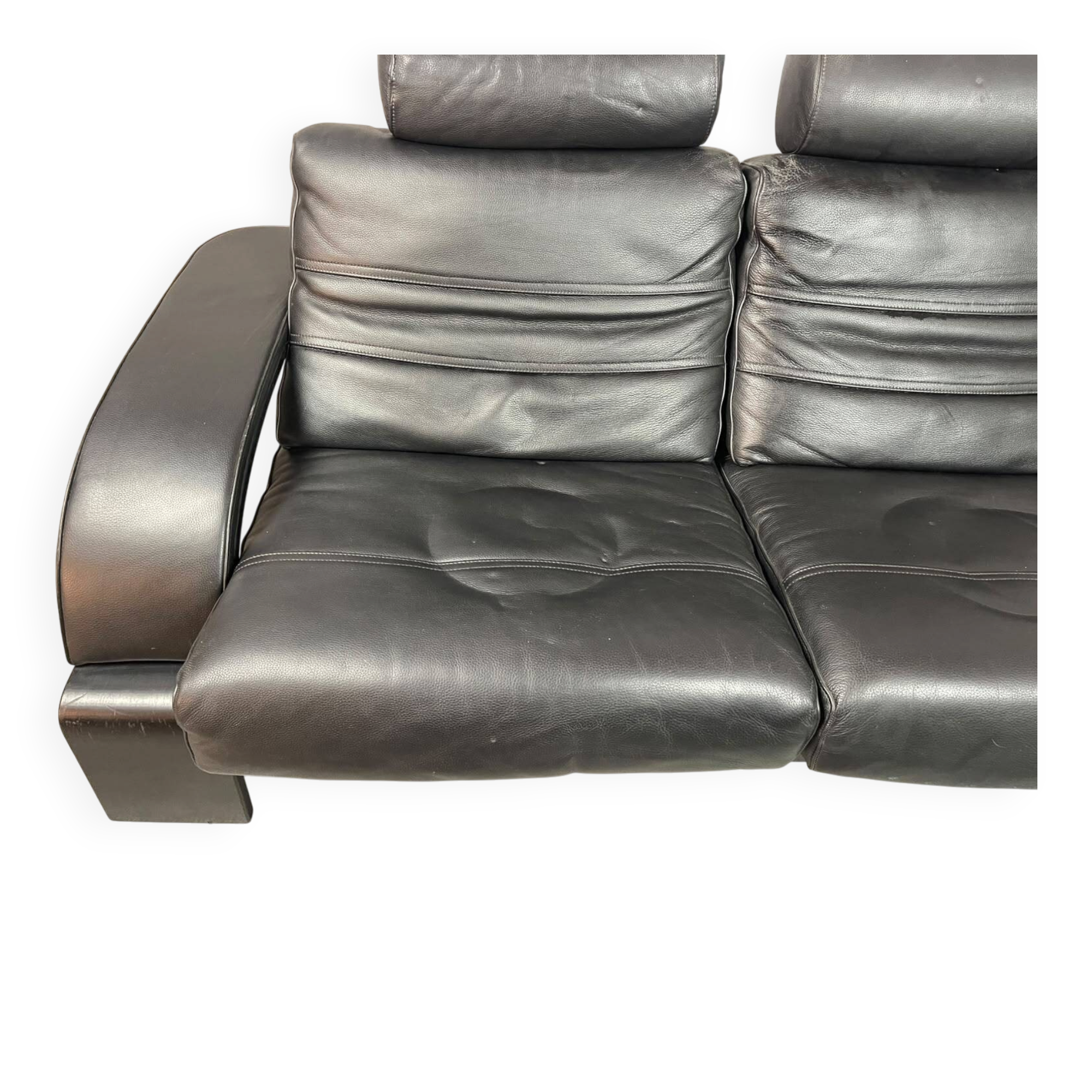 Black Leather Ake Fribytter “Kroken” Two-Seater Sofa for Nelo Möbel. Sweden