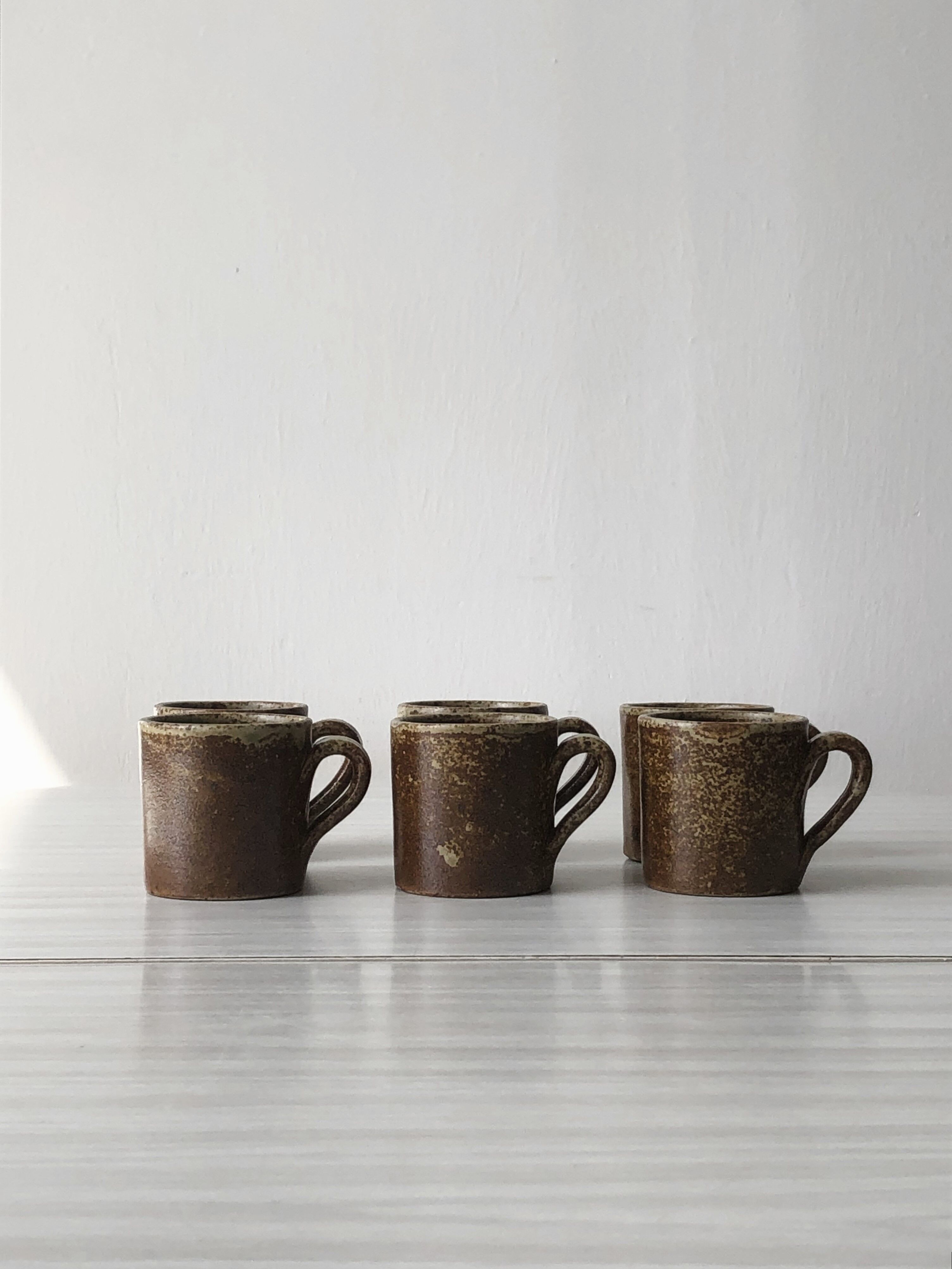Set of 6 cups in vintage pyrite and glazed stoneware