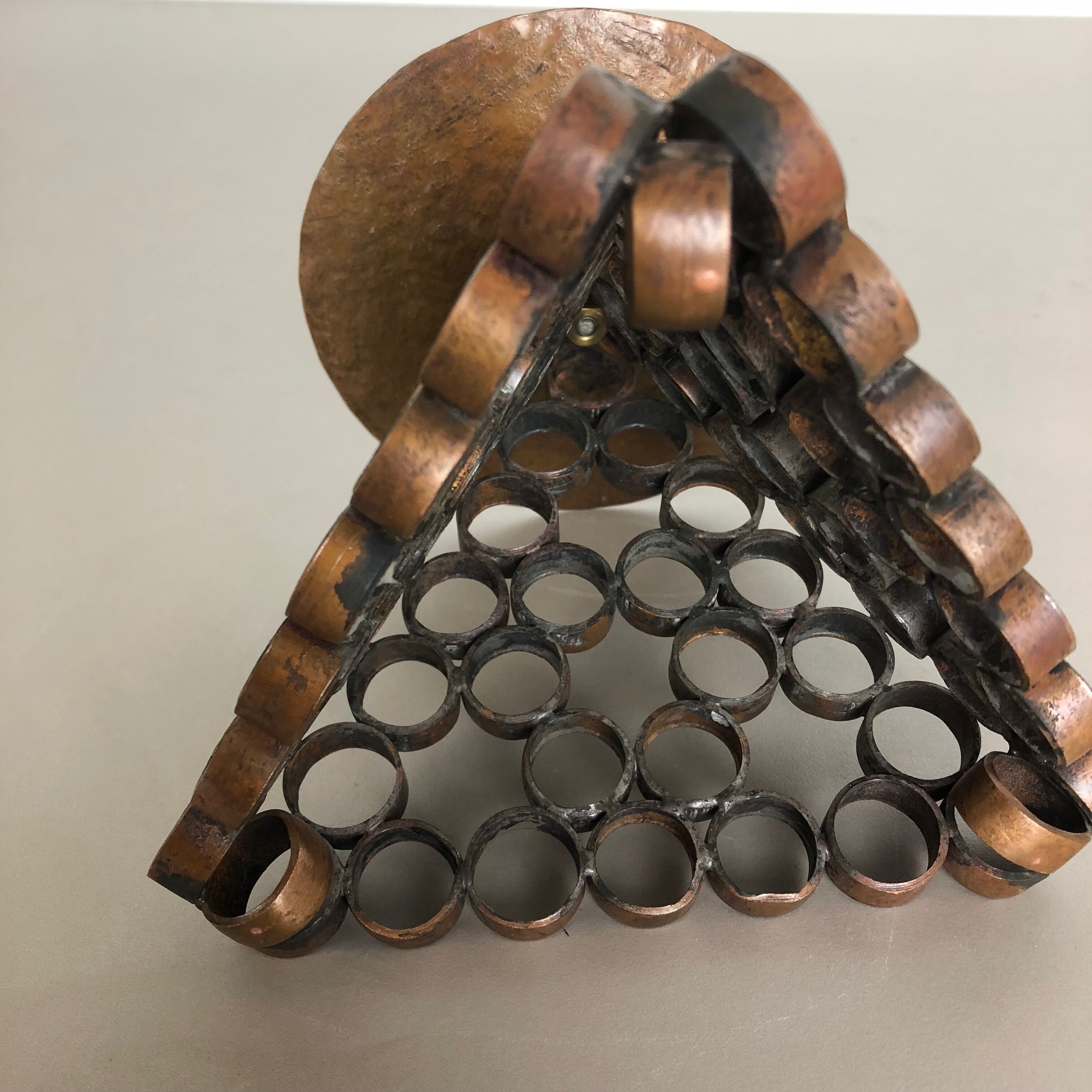 Modernist sculptural style brutalist copper candleholder, Austria 1950