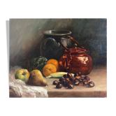 HST painting "Still life with oranges and chestnuts" signed H. Lucotte 1913