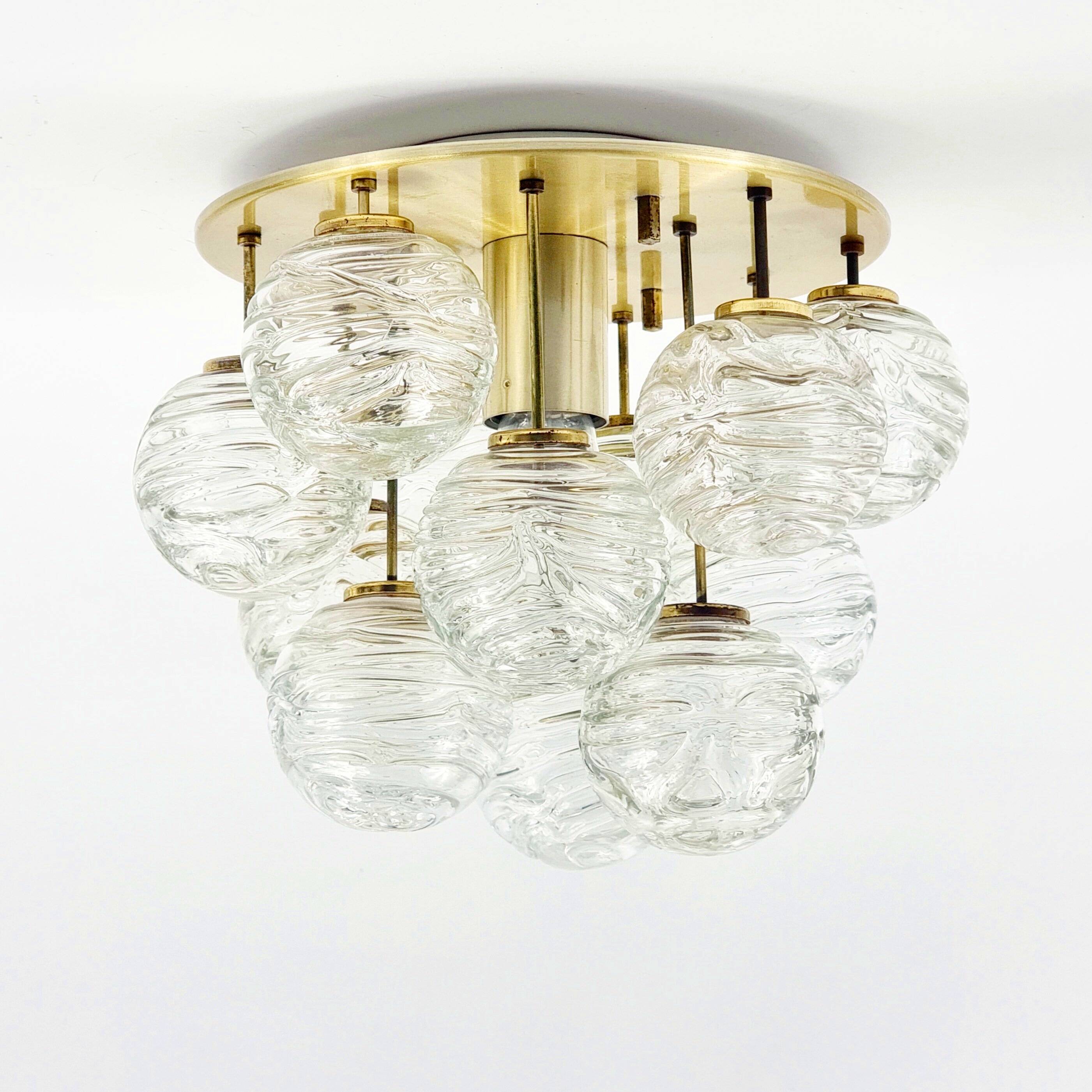 Mid-Century Murano Glass & Brass Flush Mount/Ceiling Light from Doria Leuchten, Germany, 1960s