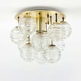 Mid-Century Murano Glass & Brass Flush Mount/Ceiling Light from Doria Leuchten, Germany, 1960s