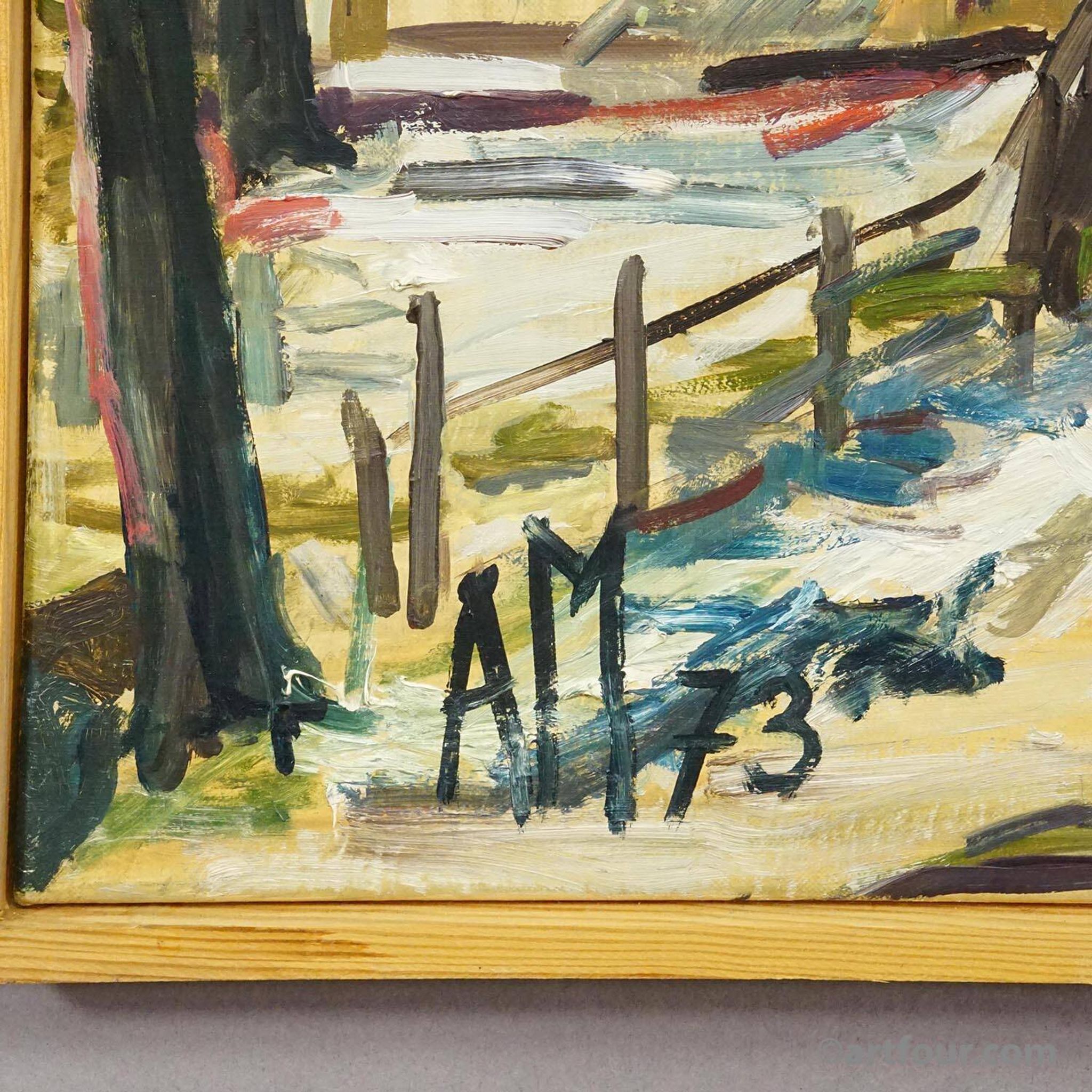 Vintage oil painting of a Bavarian village, Alexander Michael 1973.