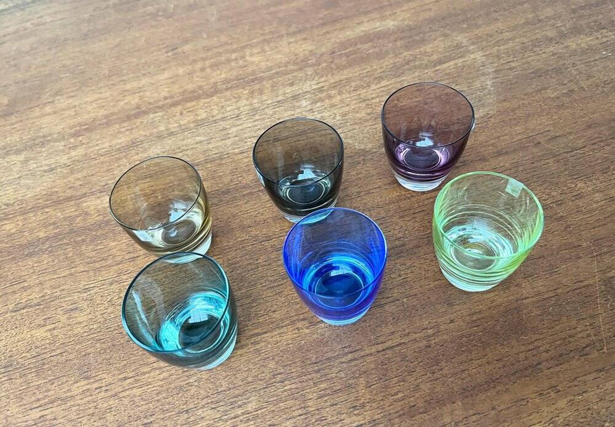 Coloured Space Age shot glasses by Gral, mid-century German, 1960s, set of 5.