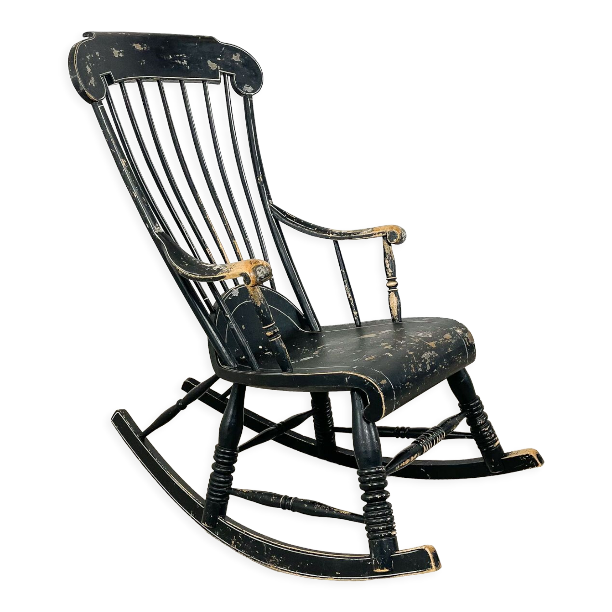 Swedish antique black painted rocking chair