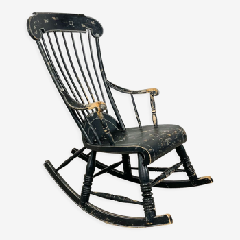 Swedish antique black painted rocking chair