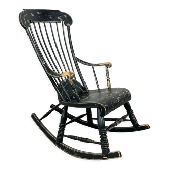 Swedish antique black painted rocking chair