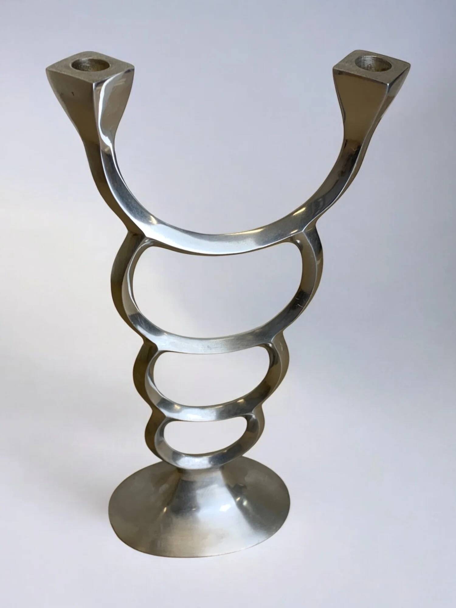 Biomorphic candleholder, solid aluminium, Spain, circa 1970