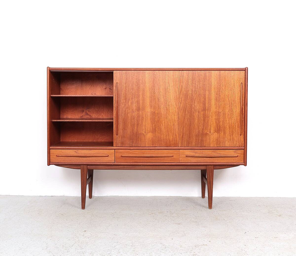 Danish design teak highboard with sliding doors, 1960s