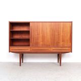 Danish design teak highboard with sliding doors, 1960s