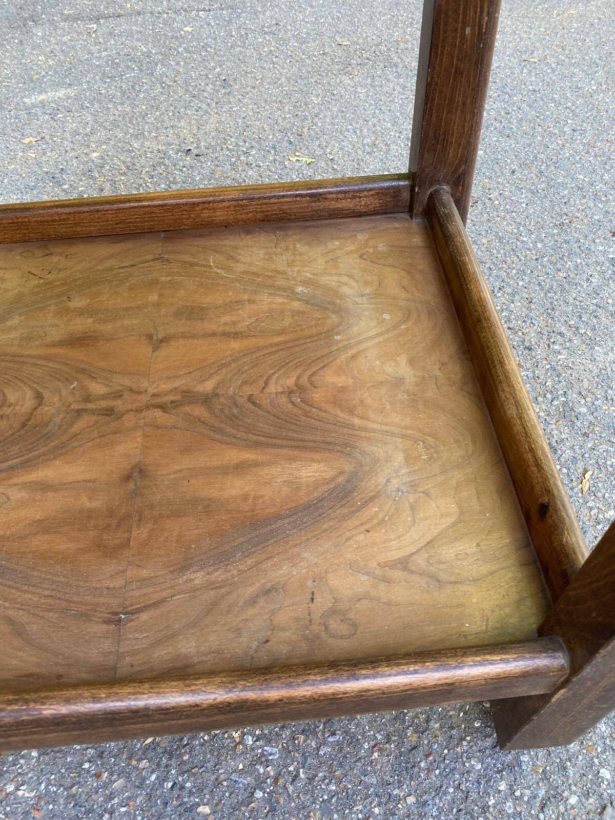 Vintage bar side table with wheels, Art Deco walnut, 1960.