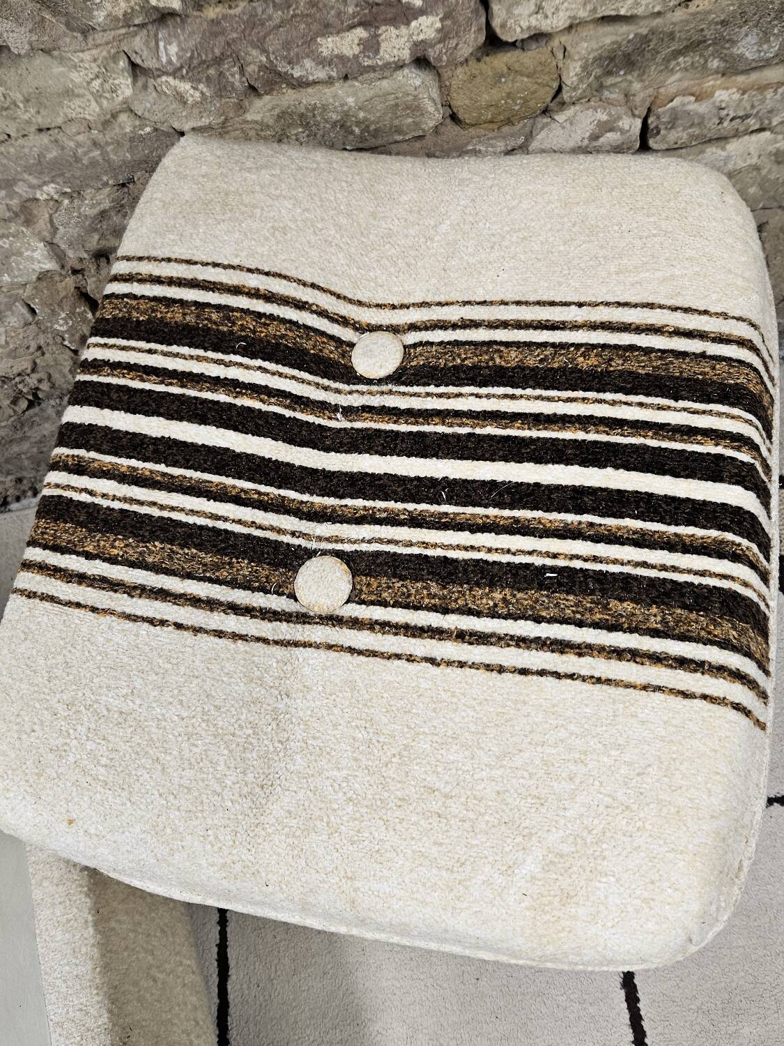 Boucle wool fireside chair and its 1970" vintage pouf