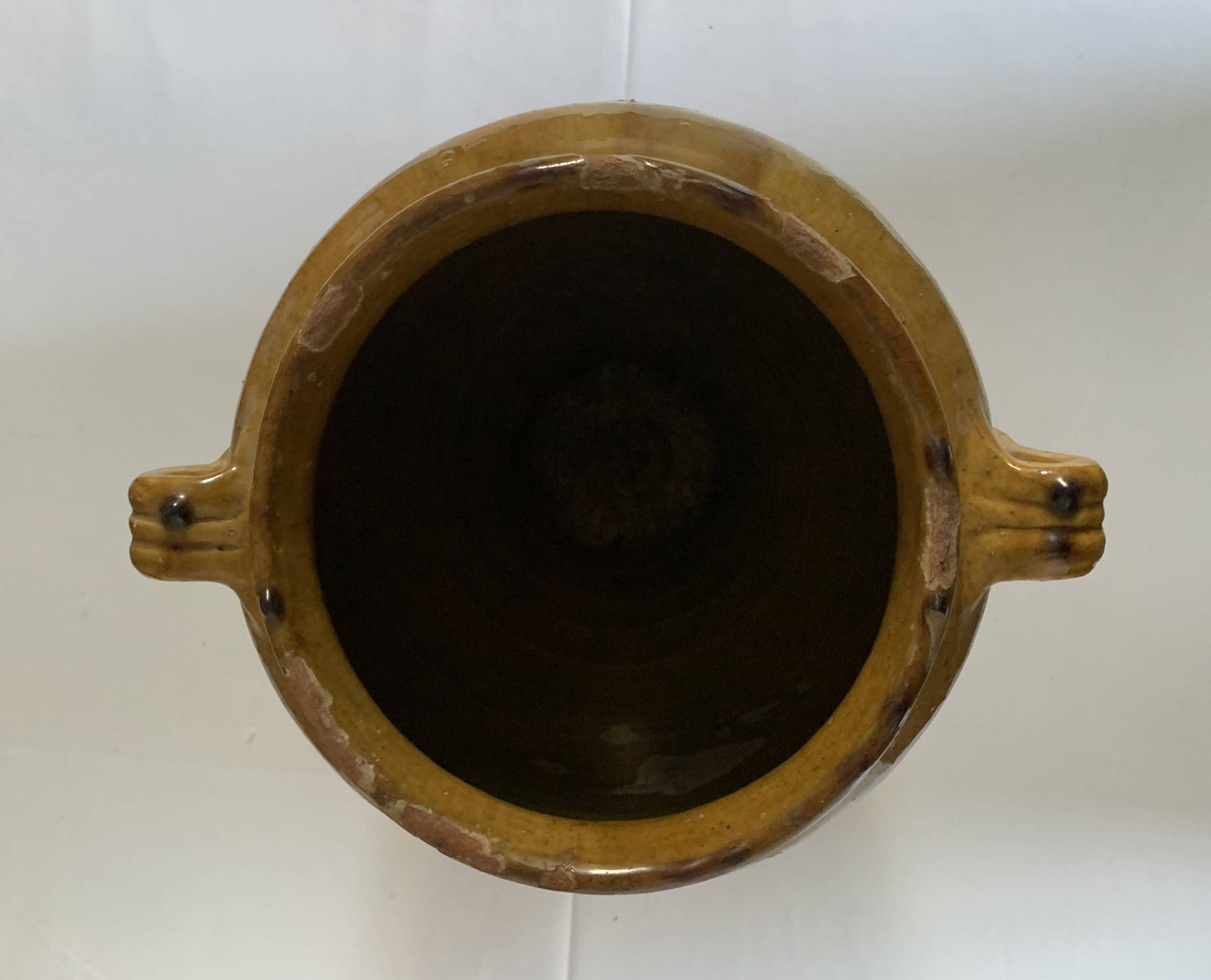 Old glazed yellow terracotta confit pot – South-West of France