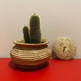 Vintage basket in braided rattan