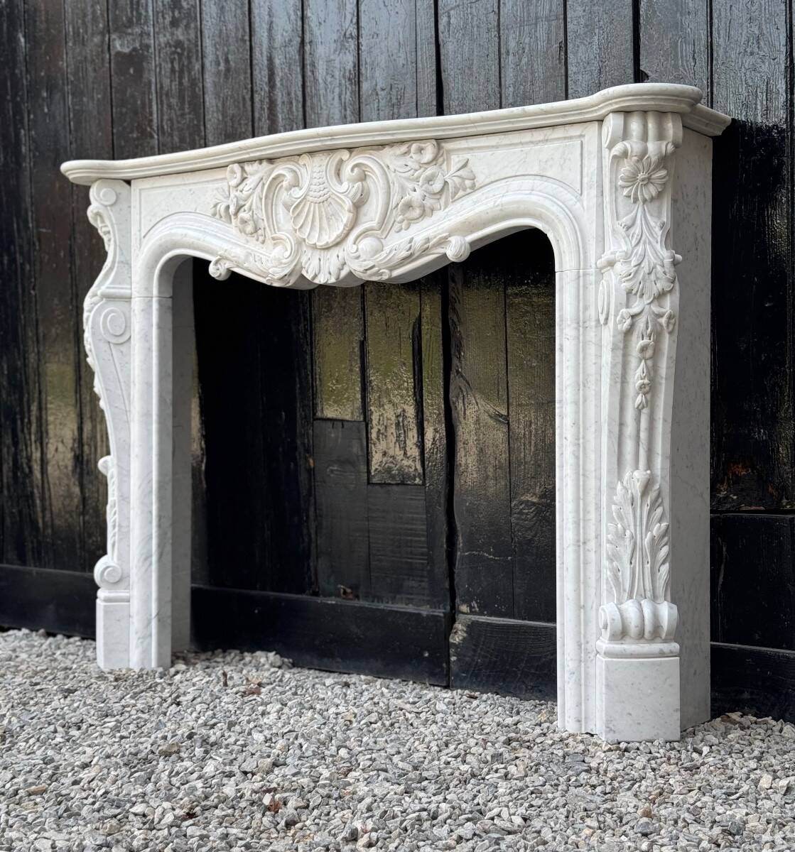 Louis XV Style Fireplace in Carrara Marble, Circa 1980