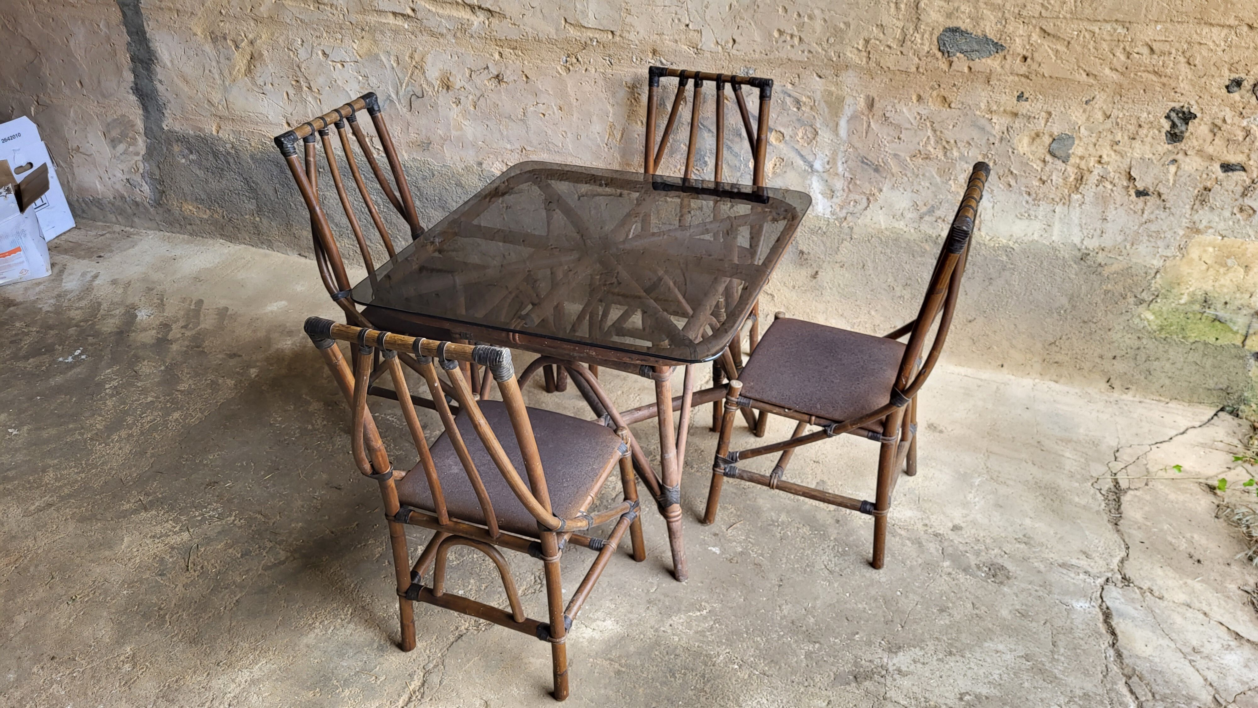 Set table & chairs bamboo vintage year 70