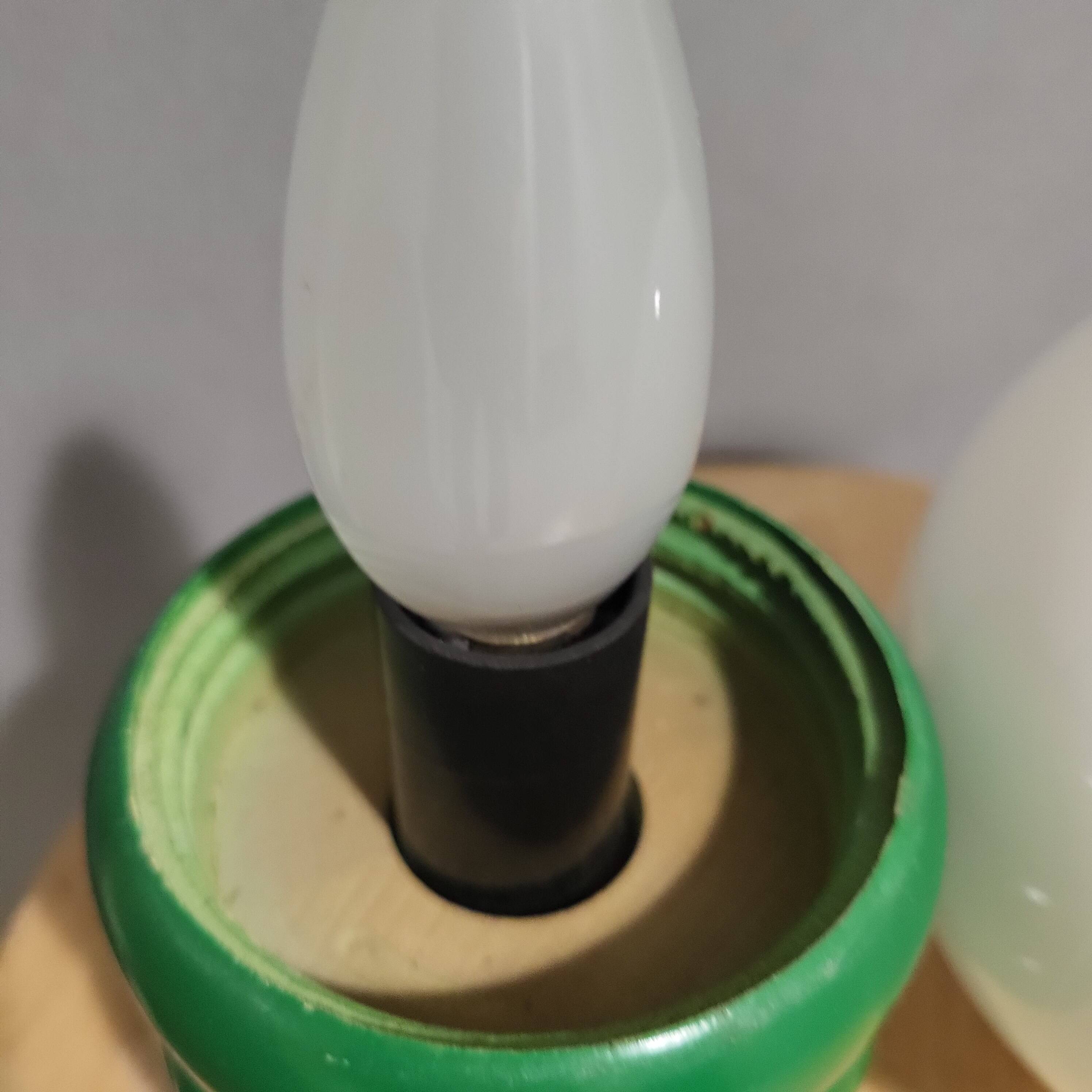 Table lamp, opaline globe and vintage lacquered green wood, 1980