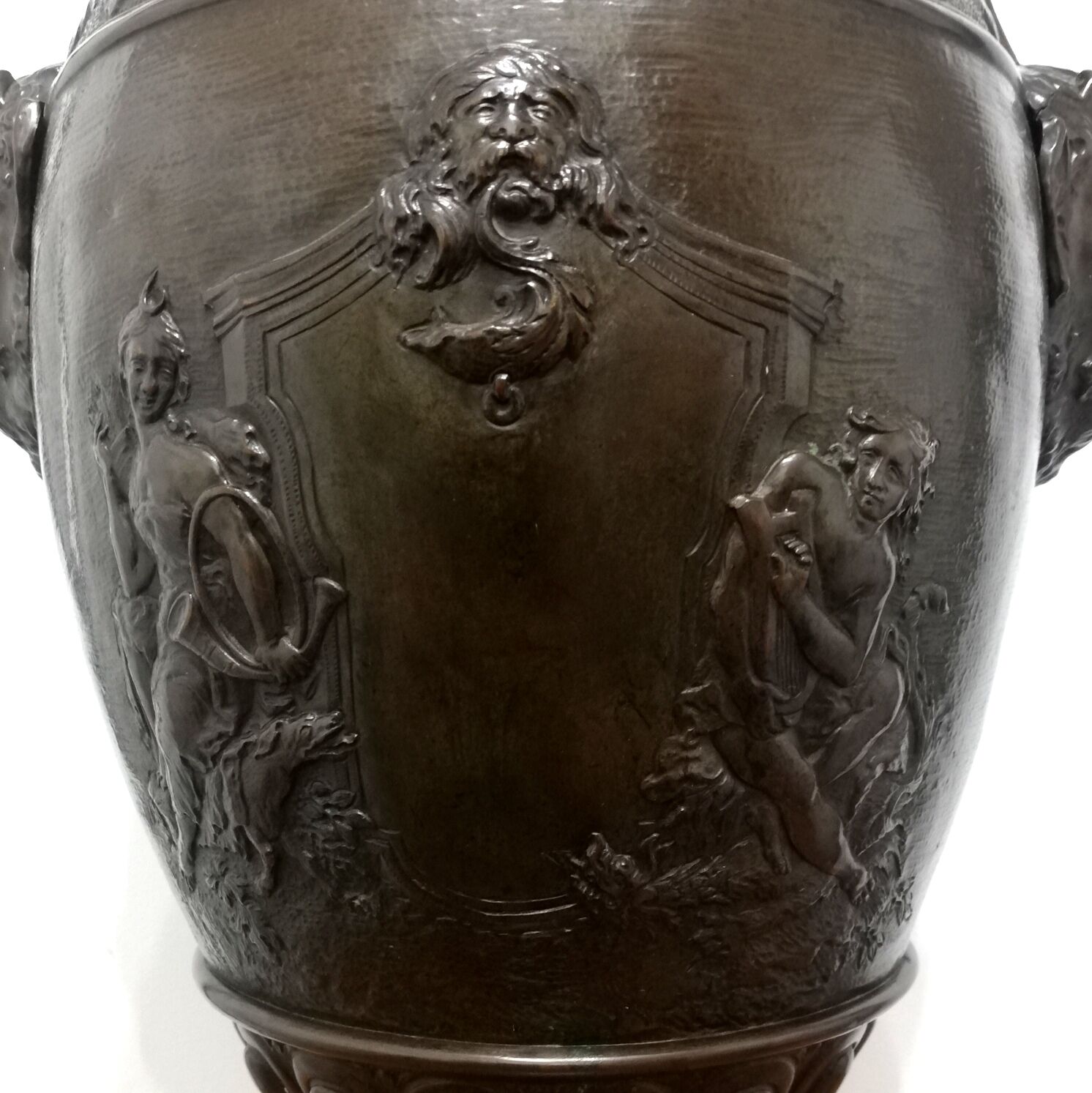 Patinated bronze lamp base medal