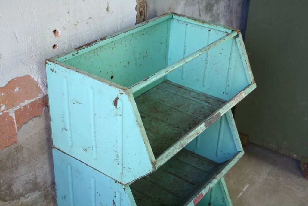 Industrial craft furniture bin storage locker stackable 1950
