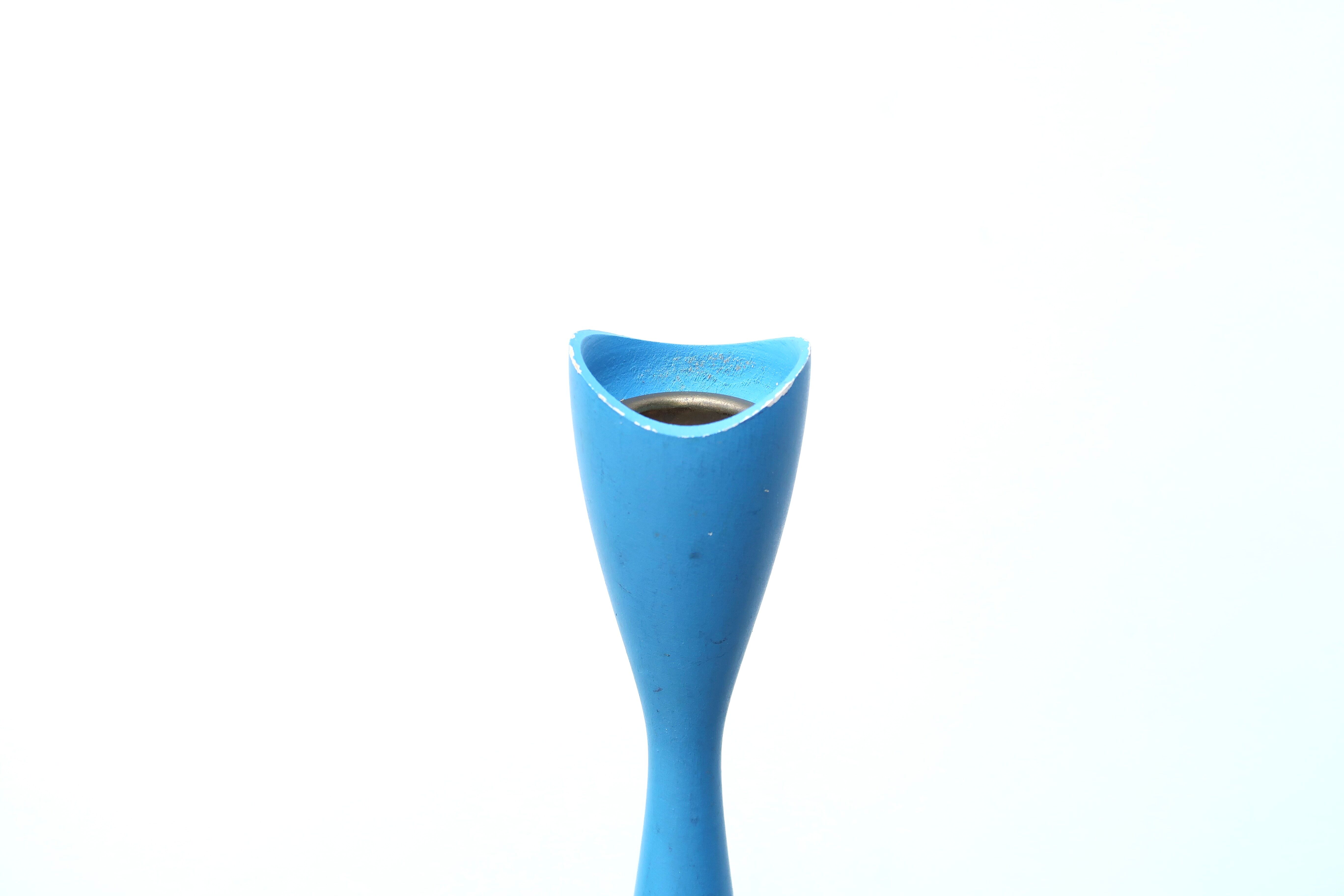 Scandinavian blue wooden candle holder from the 80s