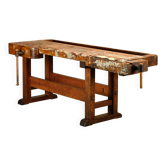 Établi de menuisier vintage en bois industriel rustique avec deux étaux