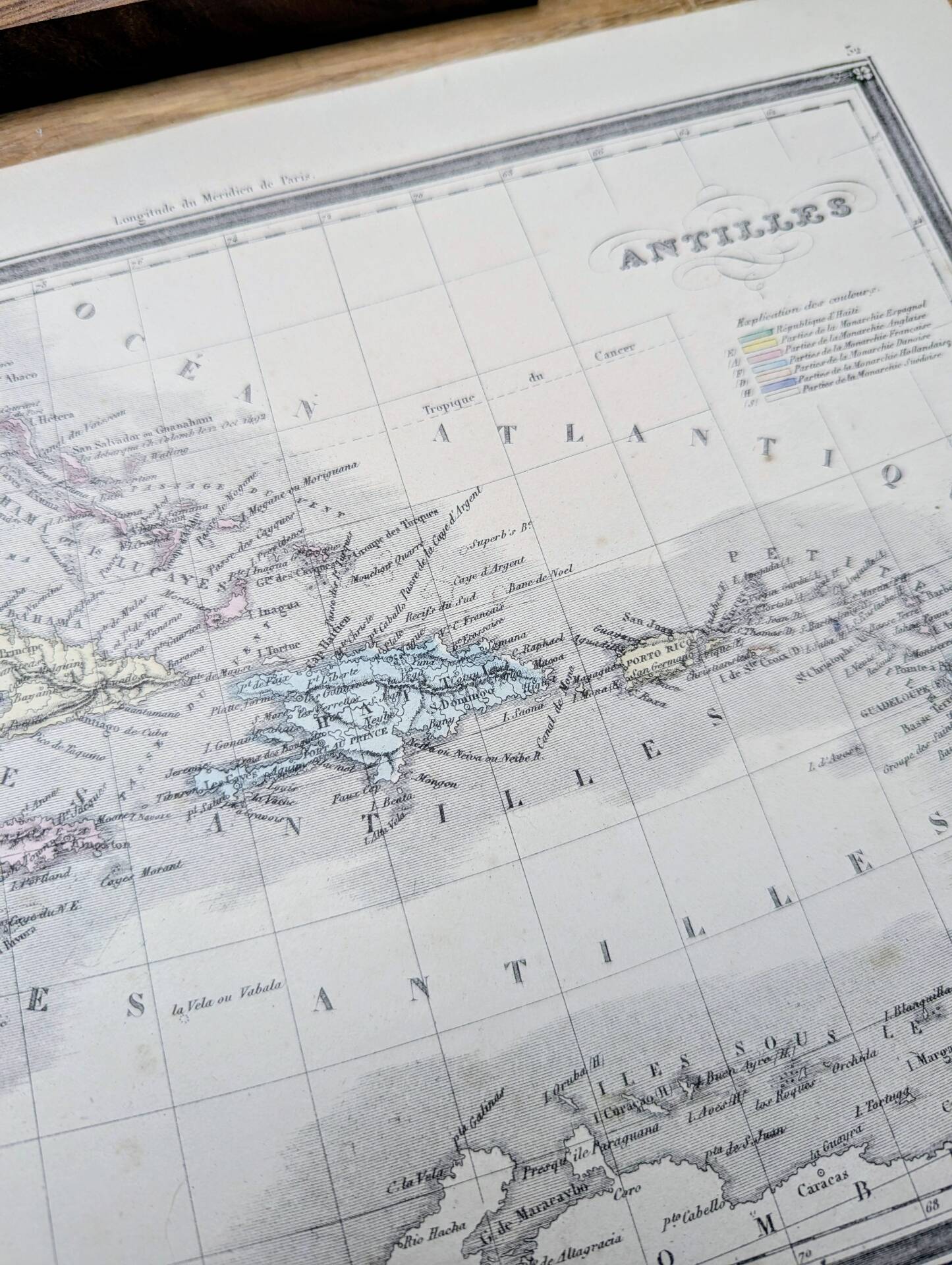 The Antilles, old map, printed in 1852.