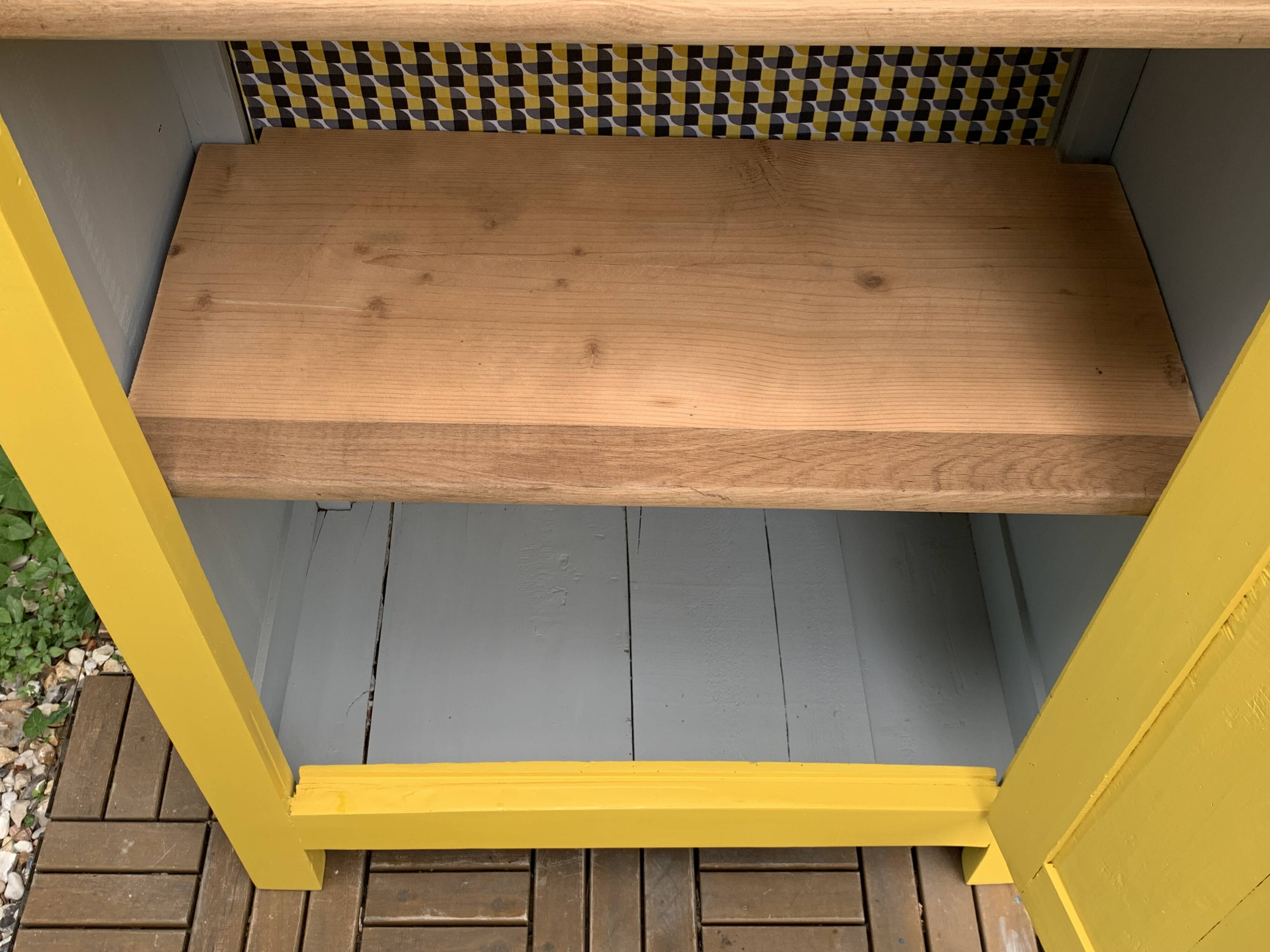 Antique powder yellow Parisian bonnetière wardrobe.