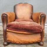 Pair armchairs club leather "punk" back mustache