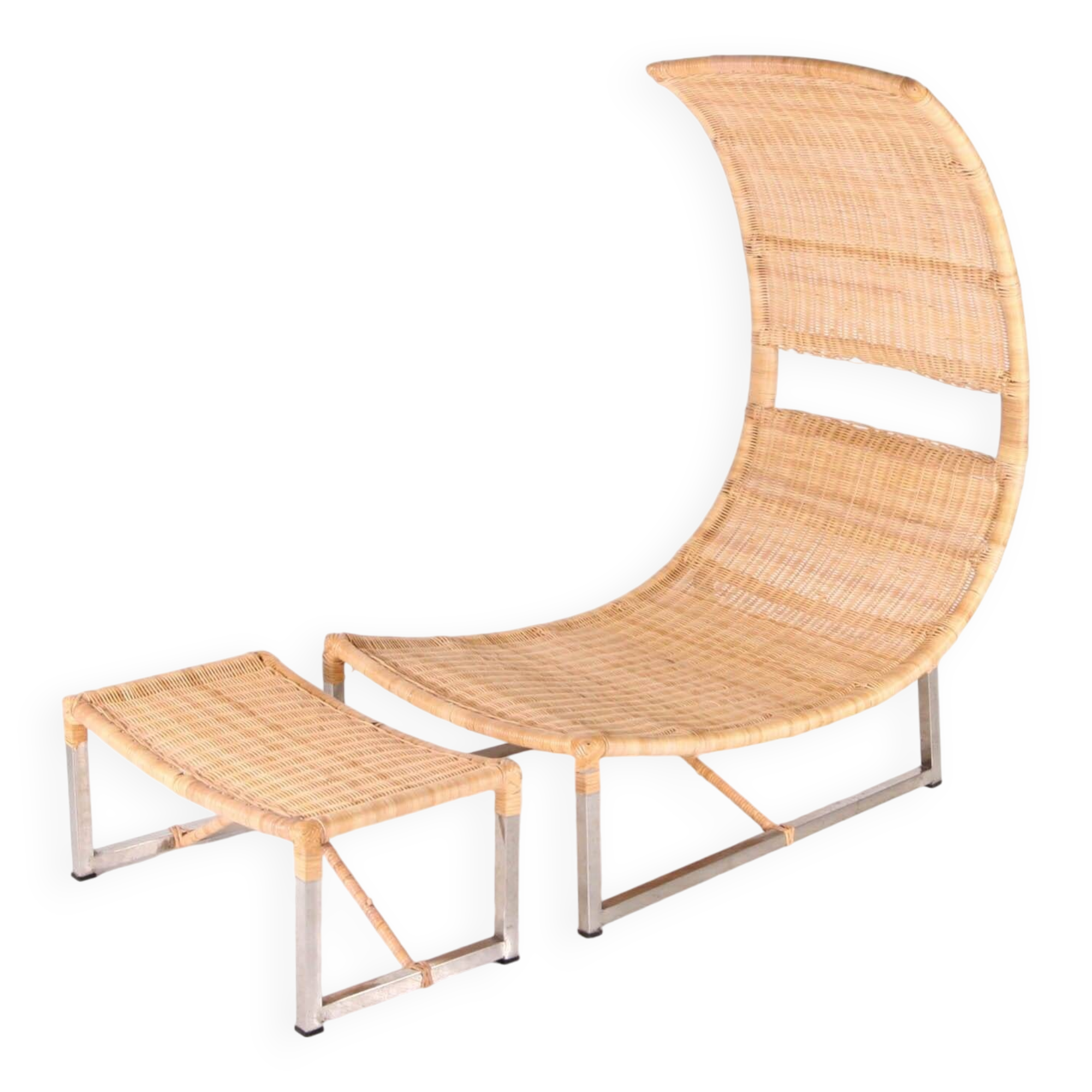 Pair of metal and rattan armchairs