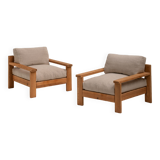 Minimalistic Mid-century Modern Lounge Chairs in Natural Wood, Italy, 1970s