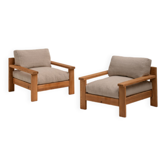Minimalistic Mid-century Modern Lounge Chairs in Natural Wood, Italy, 1970s