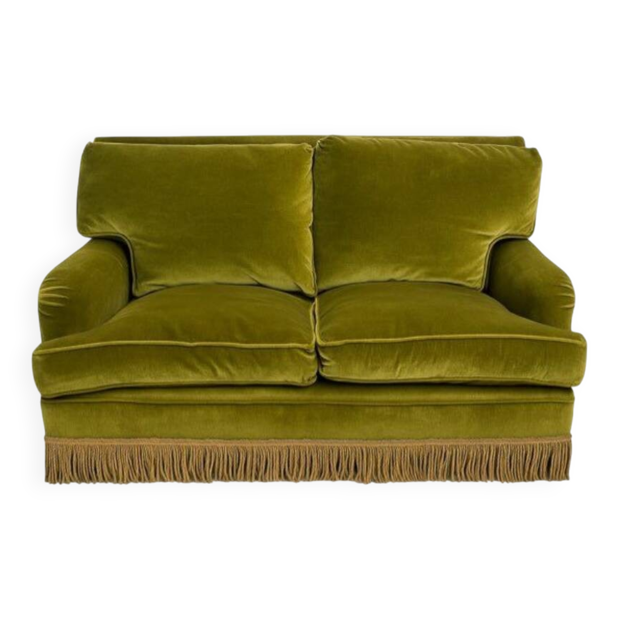 Canapé crapaud vintage 2/3 places velours vert kaki