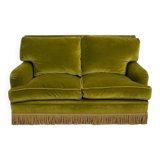 Canapé crapaud vintage 2/3 places velours vert kaki