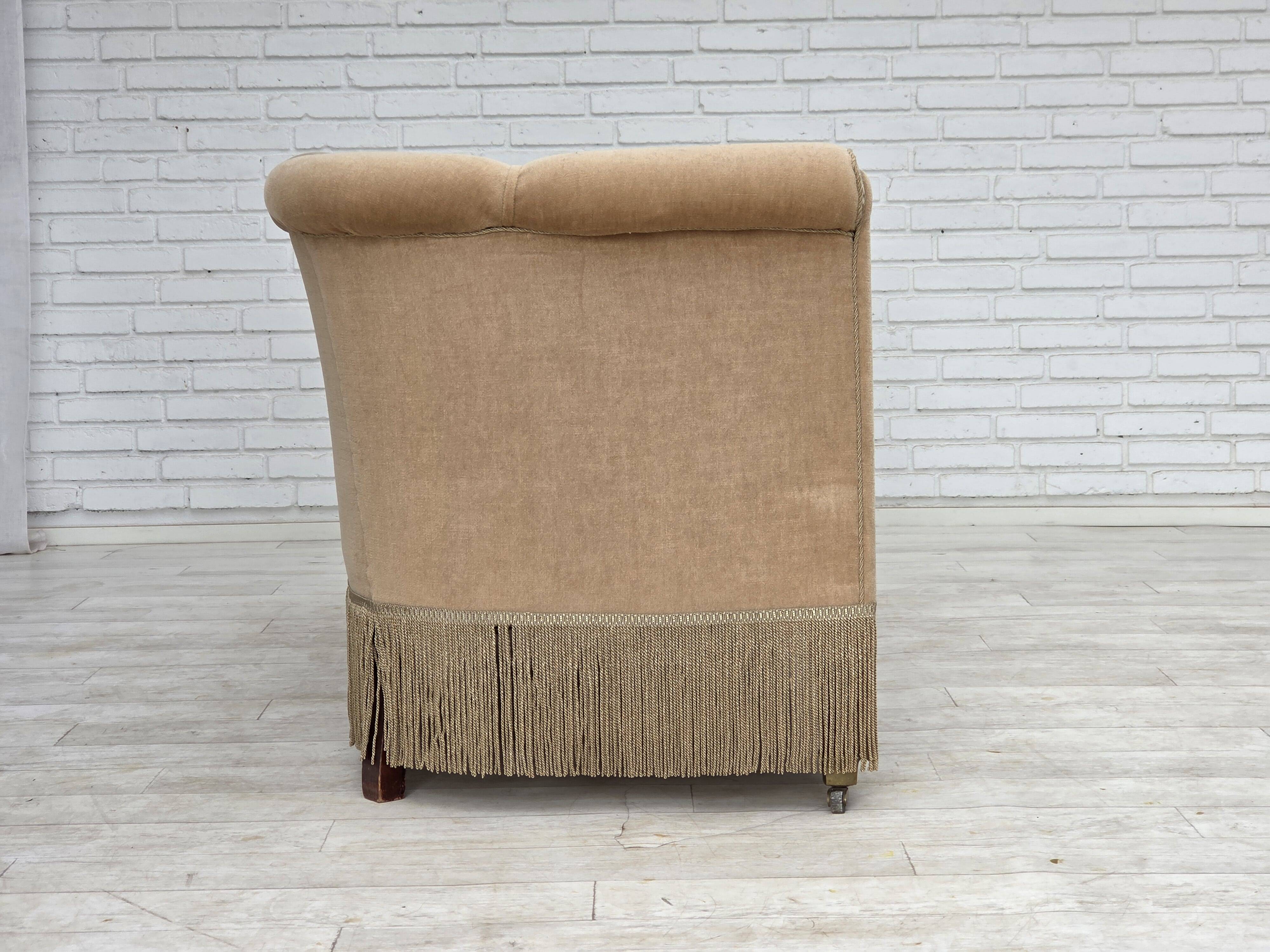 1950s, Danish 2-seater sofa, furniture velour, teak wood legs.