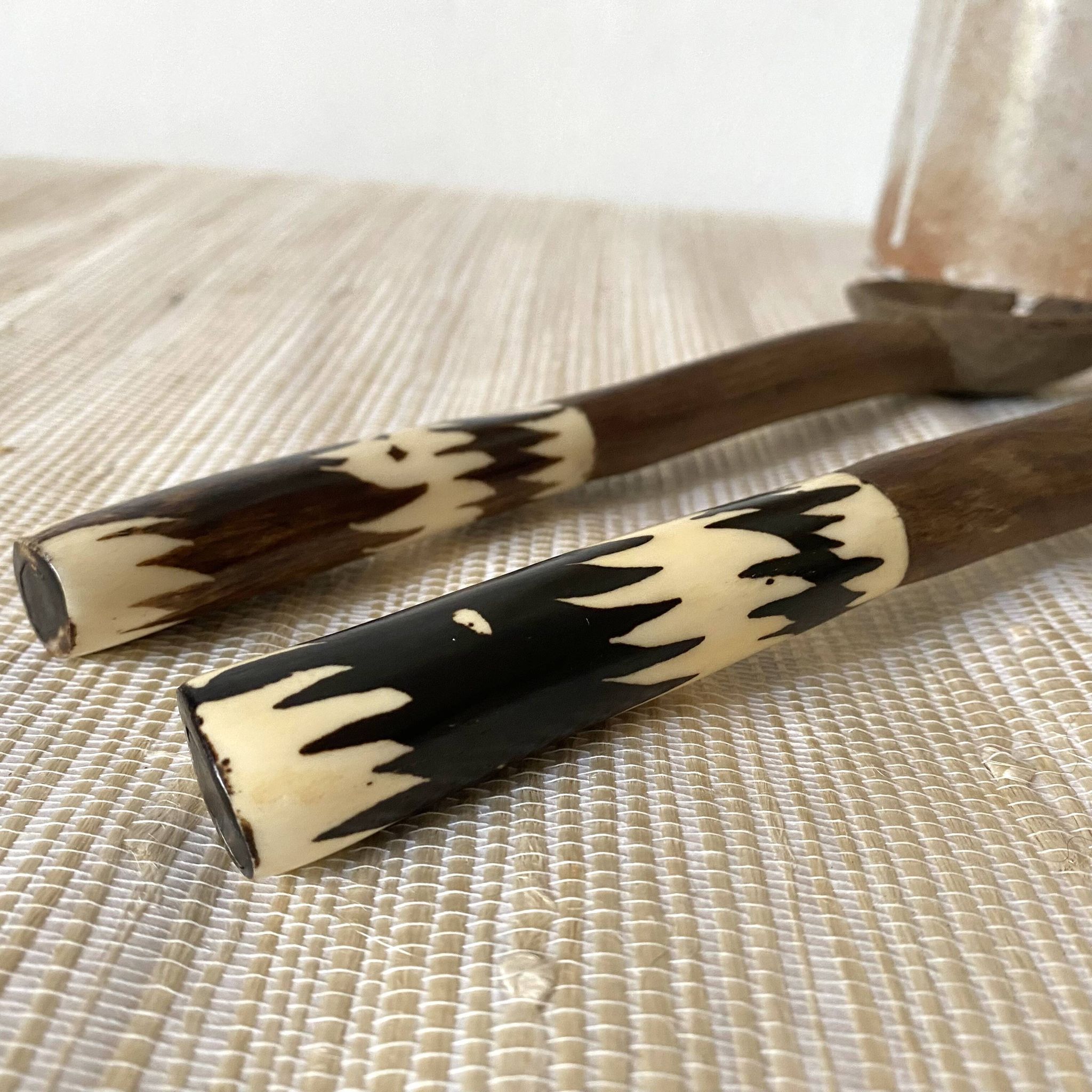 Wooden and horn salad servers