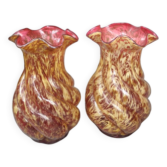 Pair of old large glass vases from Clichy