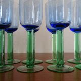 8 glasses with Murano feet vintage blown glass