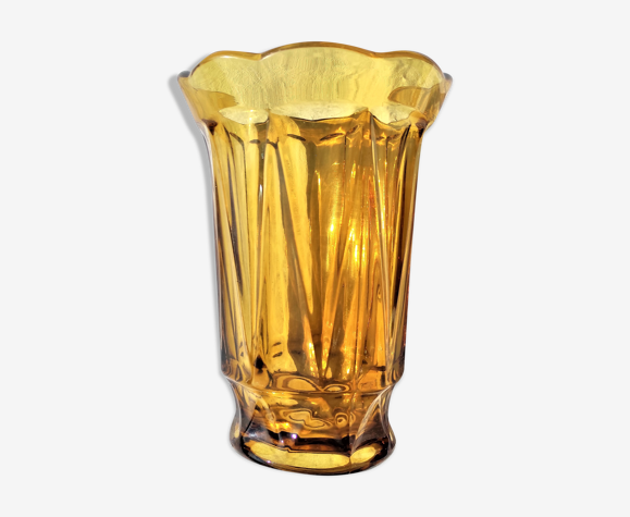 Vase des années 1960 en verre couleur ambre vintage