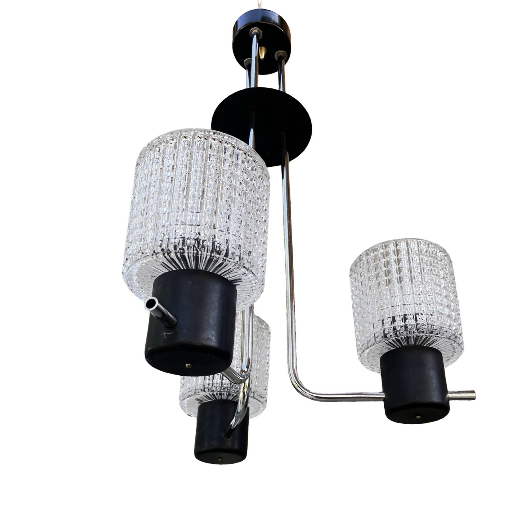 Elektroinstala Jílové pendant lamp, Czechoslovakia, 1970s, embossed glass