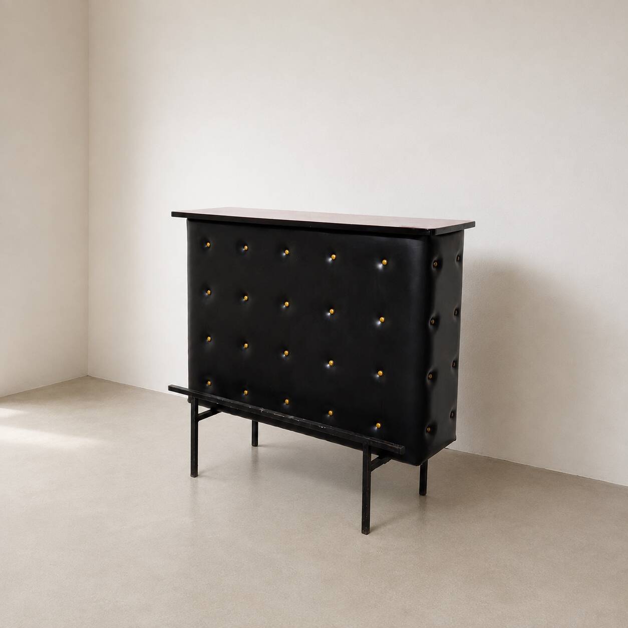 Vintage 1950s black faux leather apartment bar/counter Stl Adnet