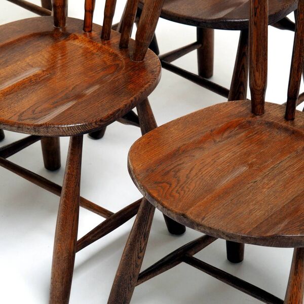 Suite de 6 chaises vintage de style brutaliste Japandi